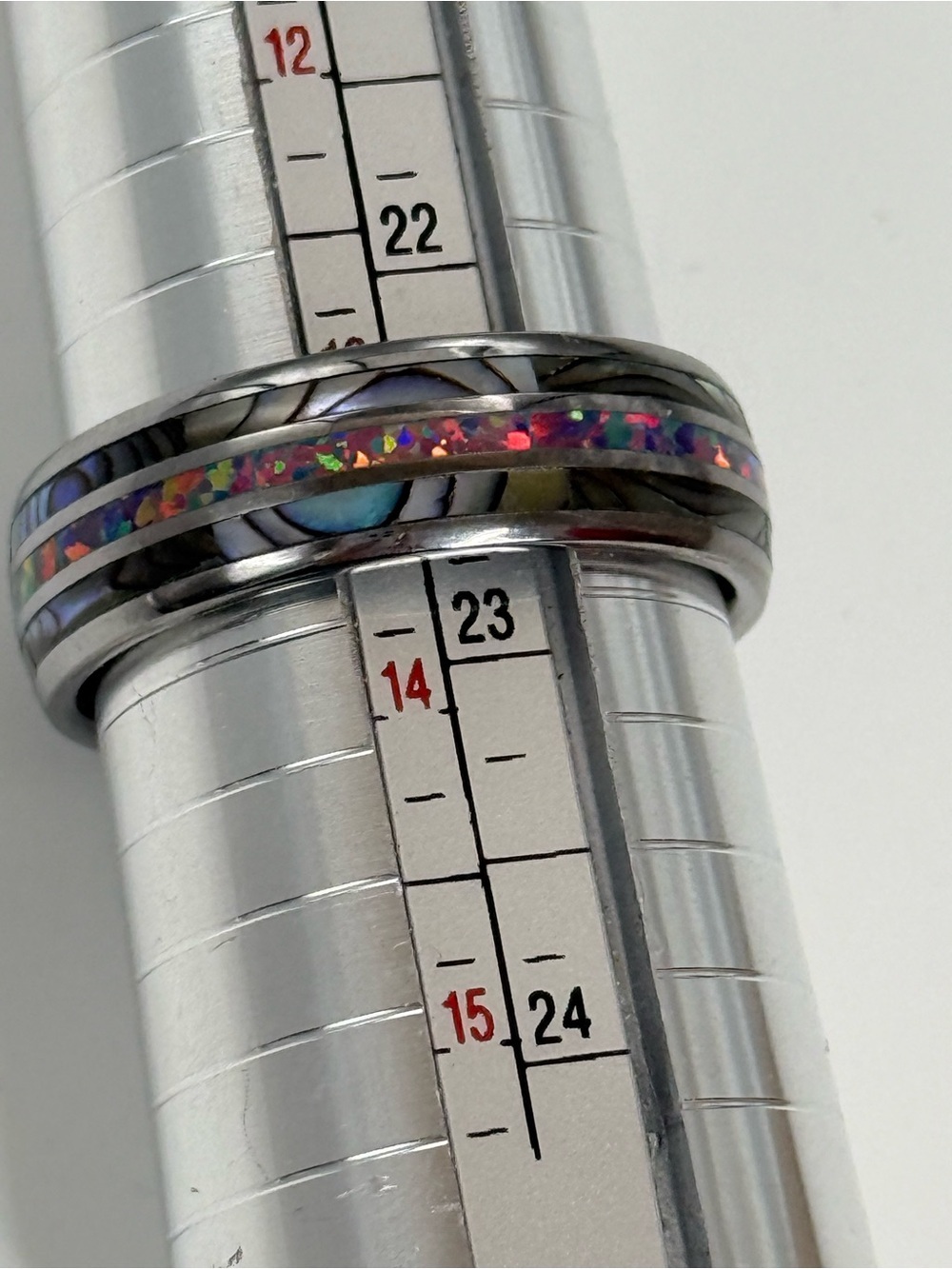 Opal Ring Mens Wedding Band tungsten carbide abalone shell inlay size 13